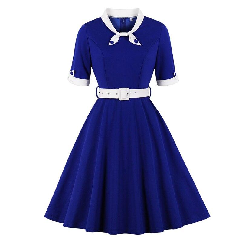 Robe Vintage Automne Bleu Blanc