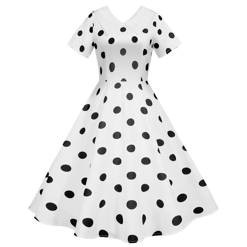 Robe Vintage Blanche à Pois Noirs