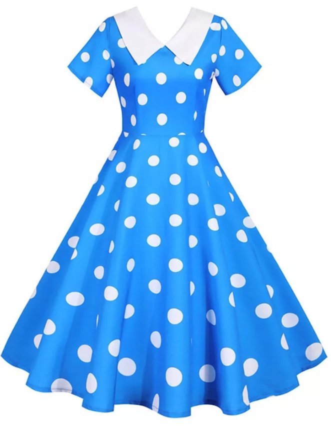 Robe Vintage Bleu a Pois Blanc