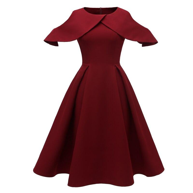 Robe Vintage Bordeaux Col Volant
