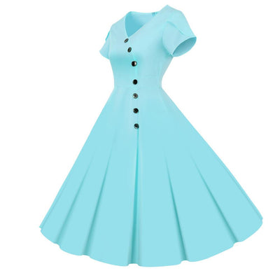 Robe Vintage Boutons Bleu