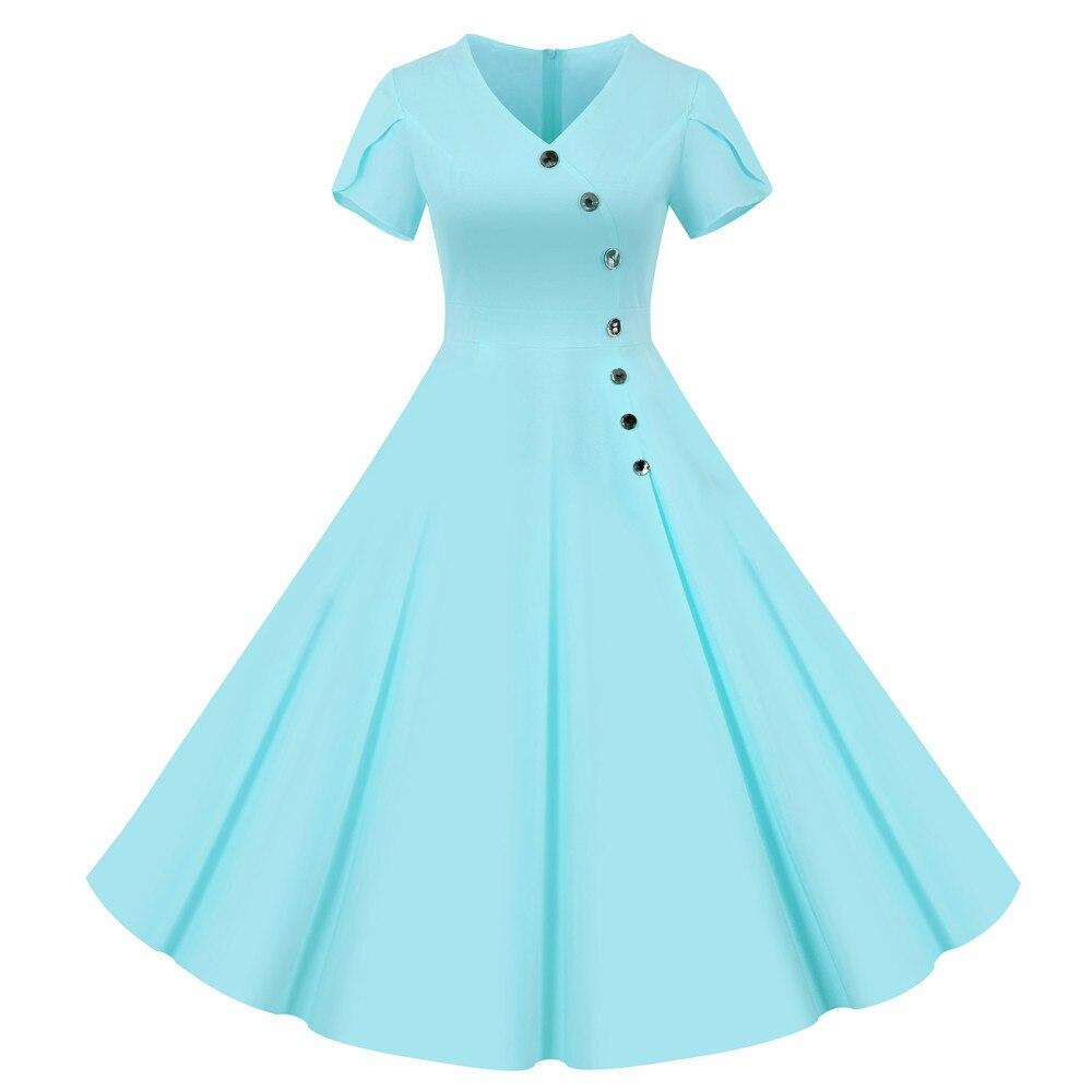 Robe Vintage Boutons Bleu