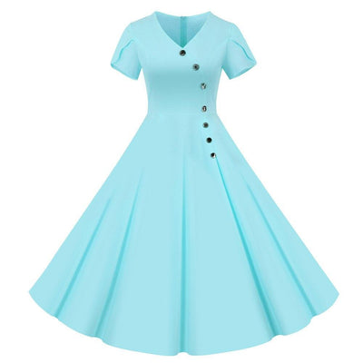 Robe Vintage Boutons Bleu