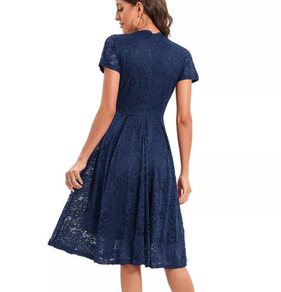 Robe Vintage Broderie Bleu Marine