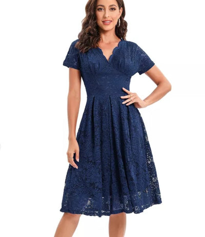 Robe Vintage Broderie Bleu Marine