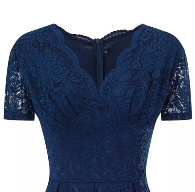 Robe Vintage Broderie Bleu Marine