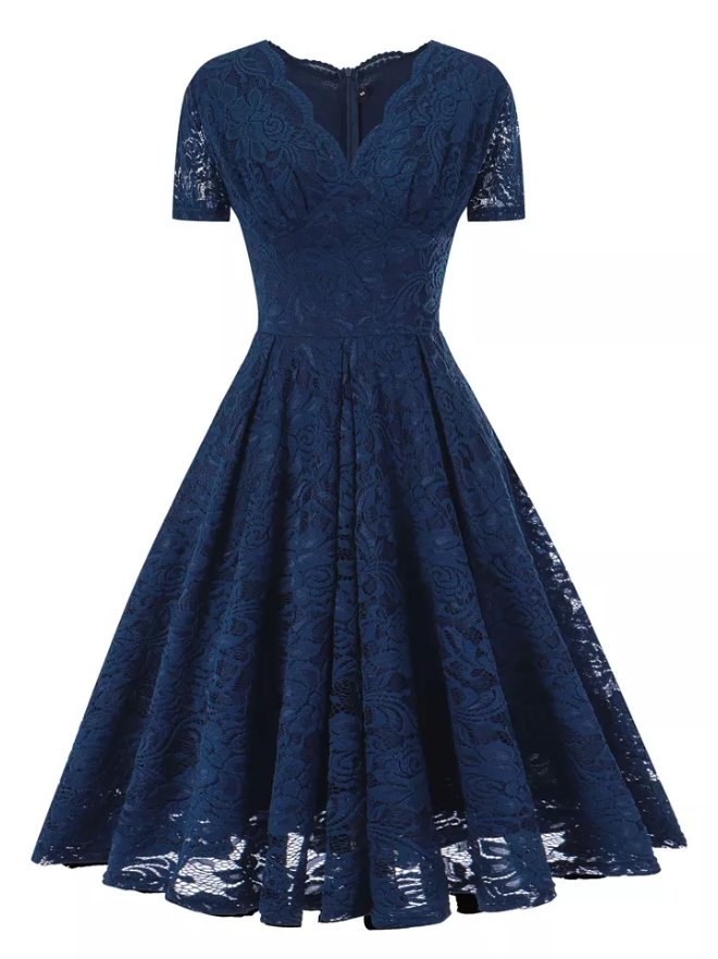Robe Vintage Broderie Bleu Marine
