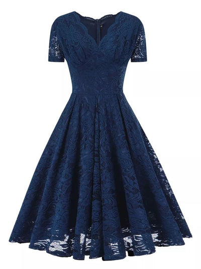 Robe Vintage Broderie Bleu Marine