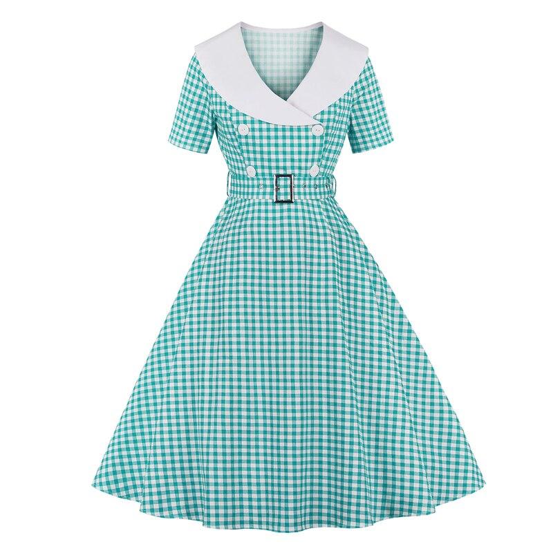 Robe Vintage Carreaux Turquoise