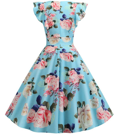 Robe Vintage Chic Rétro Bleu