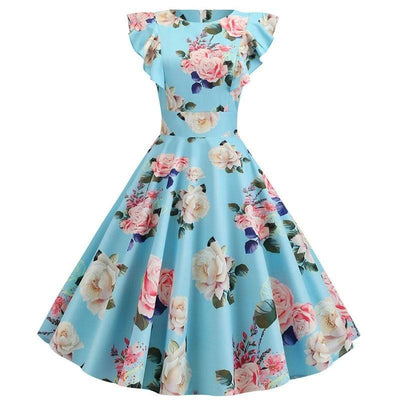 Robe Vintage Chic Rétro Bleu