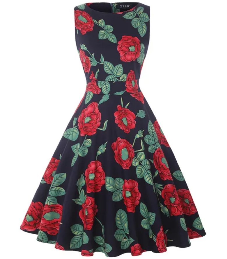 Robe Vintage Chic Rétro Marine Fleurs