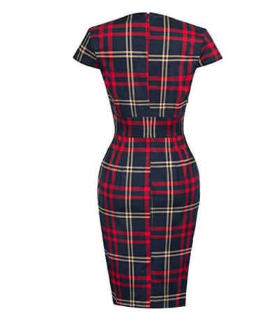 Robe Vintage Col Carré Carreaux