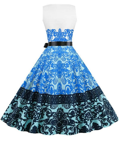 Robe Vintage Col Rond Blanche Fleurs