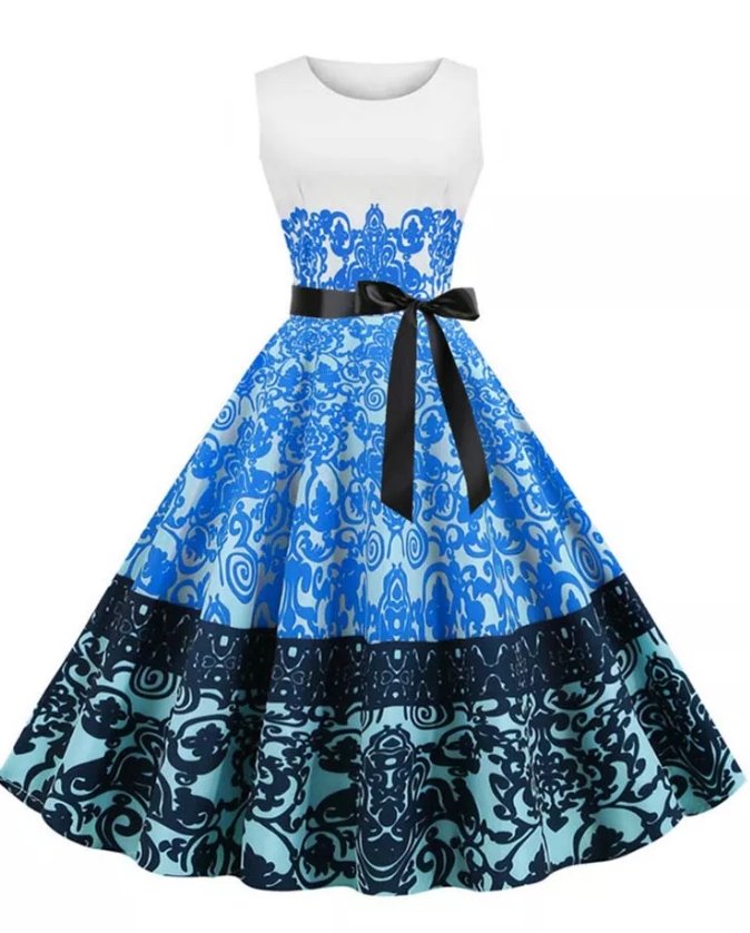 Robe Vintage Col Rond Blanche Fleurs