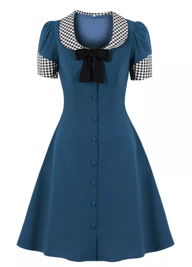 Robe Vintage Col Rond Bleue