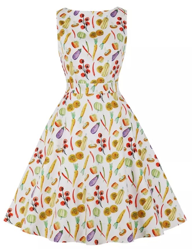 Robe Vintage Col Rond Creme Fleurs
