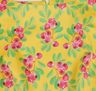 Robe Vintage Col Rond Jaune Fleurs