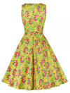 Robe Vintage Col Rond Jaune Fleurs
