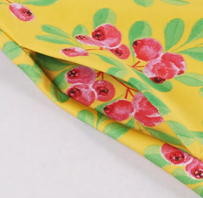 Robe Vintage Col Rond Jaune Fleurs