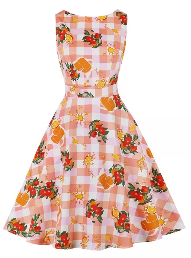 Robe Vintage Col Rond Rose Fleurs