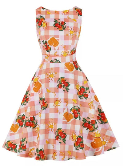 Robe Vintage Col Rond Rose Fleurs