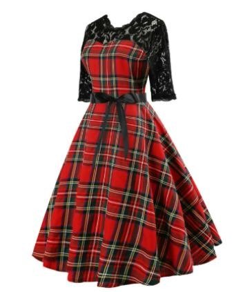 Robe Vintage Dentelle Carreaux