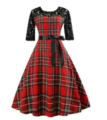 Robe Vintage Dentelle Carreaux