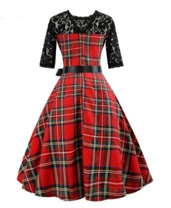 Robe Vintage Dentelle Carreaux