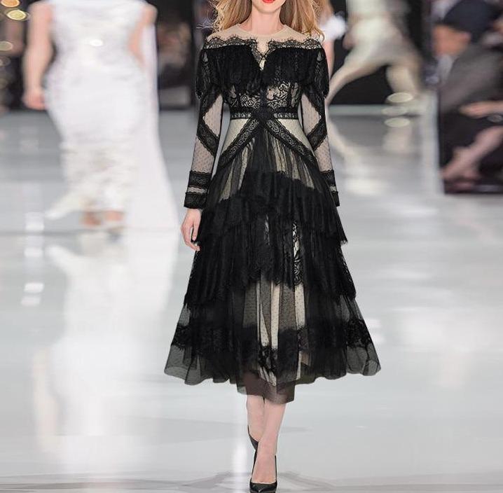 Robe Vintage Dentelle Manche Longue