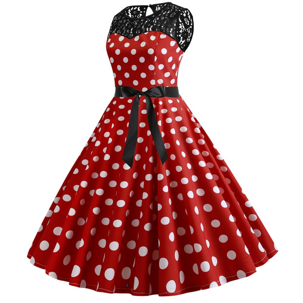 Robe Vintage Dentelle Rouge Pois