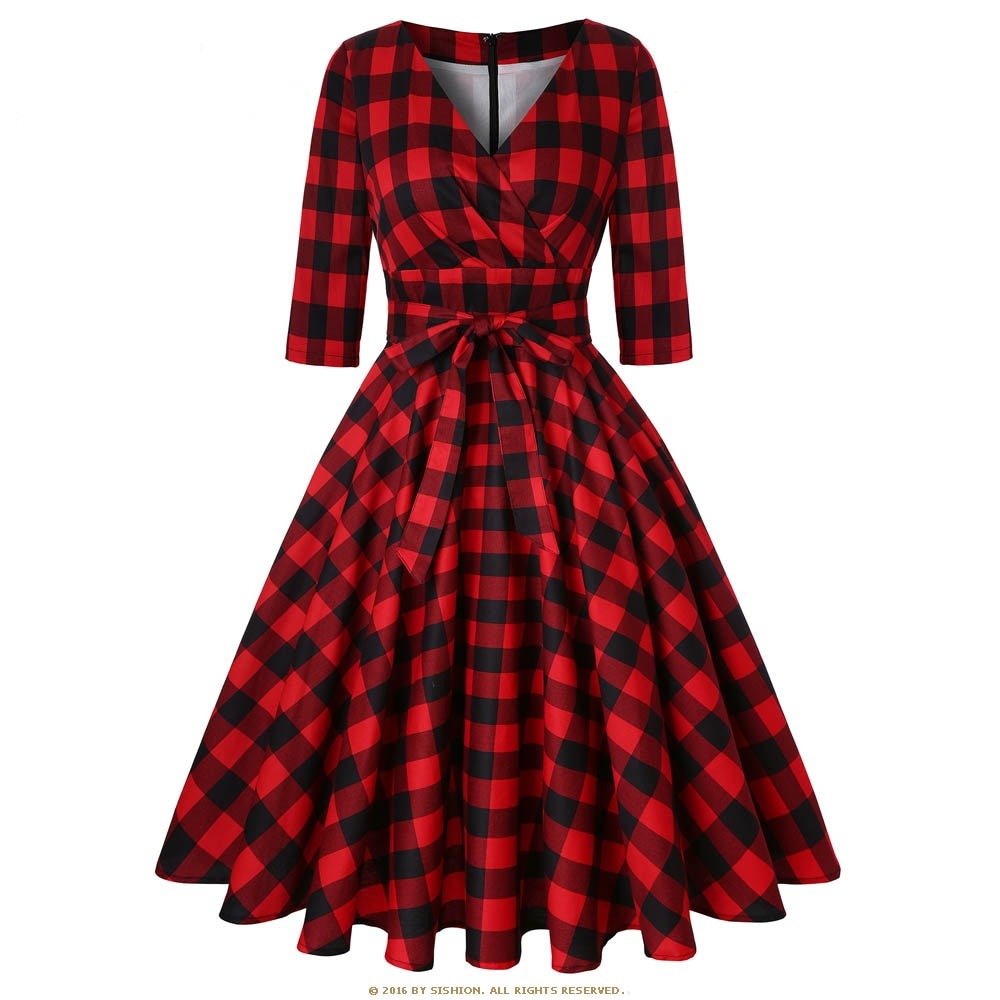 Robe Vintage Ecosse Rouge