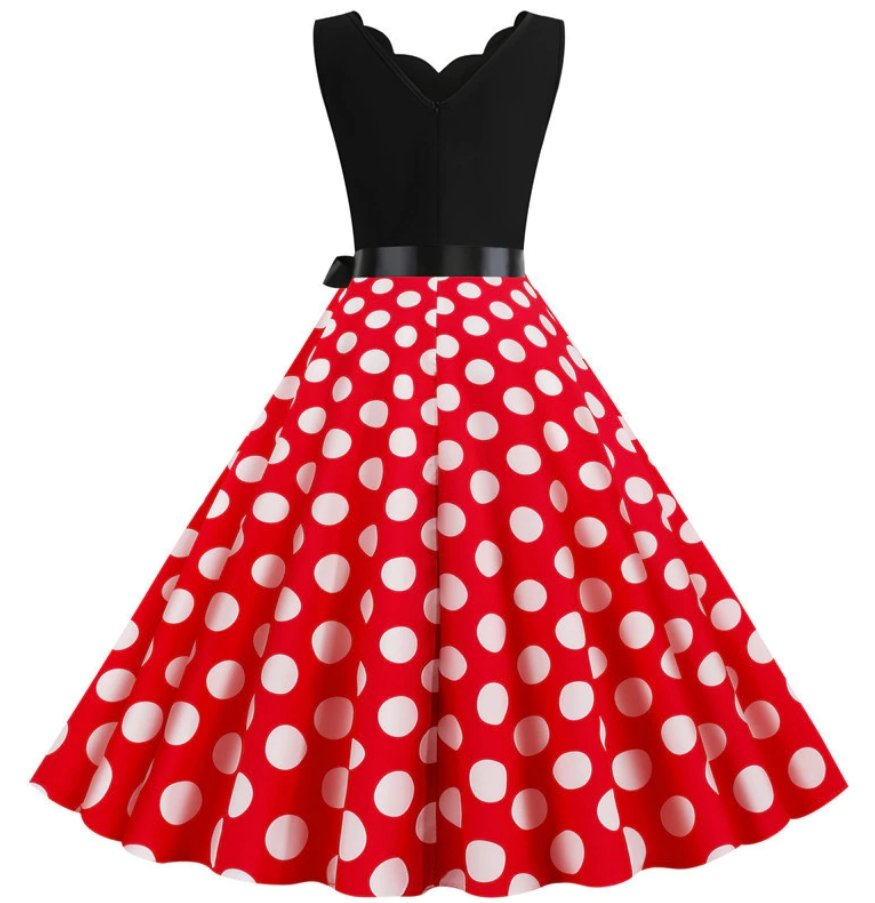 Robe Vintage Femme Rouge Pois