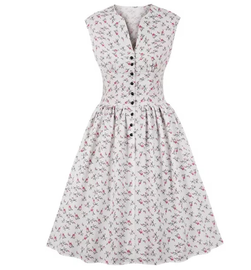 Robe Vintage Grande Taille 50s Blanche fleurs