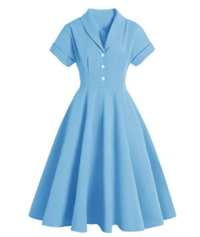 Robe Vintage Grande Taille Boutons Bleu