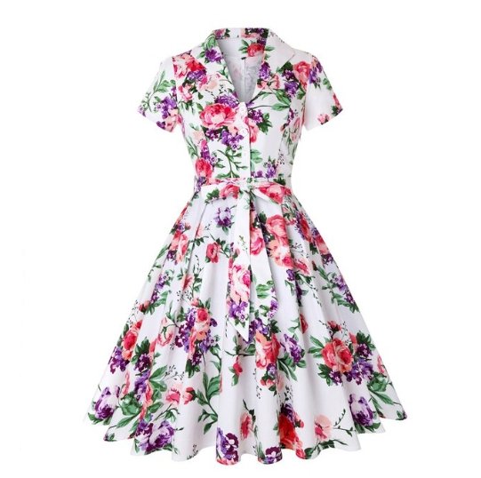Robe Vintage Grande Taille Blanche Fleurs