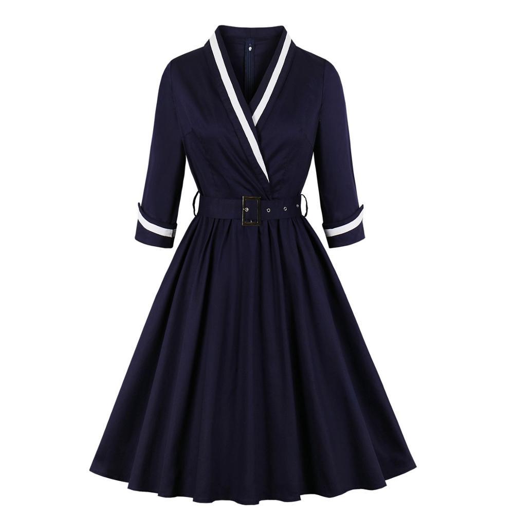Robe Vintage Grande Taille Col V Marine