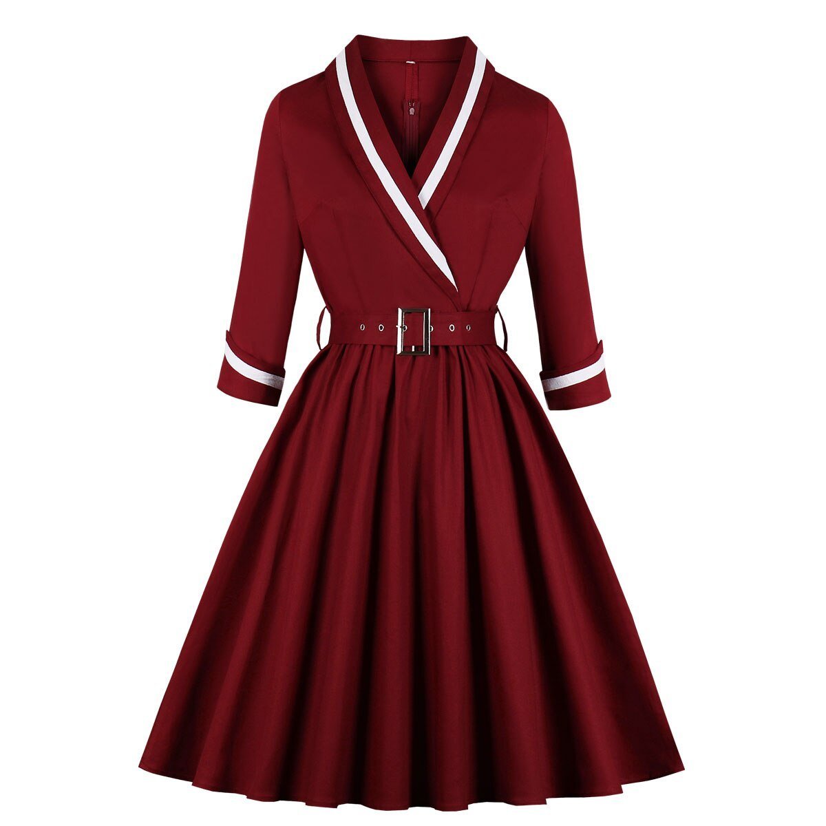 Robe Vintage Grande Taille Col V Rouge