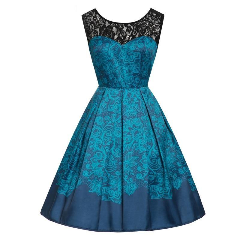 Robe Vintage Grande Taille Dentelle Rockabilly Bleu