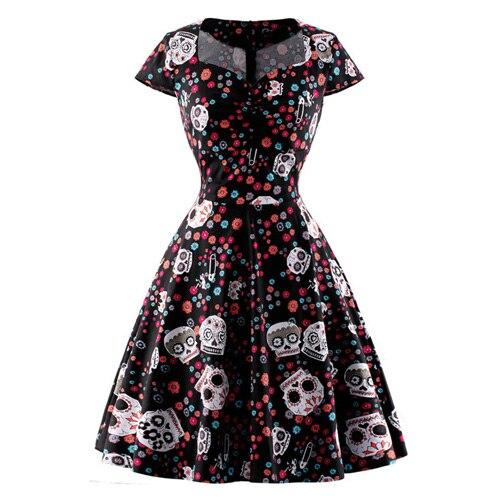 Robe Vintage Grande Taille Noir Skull
