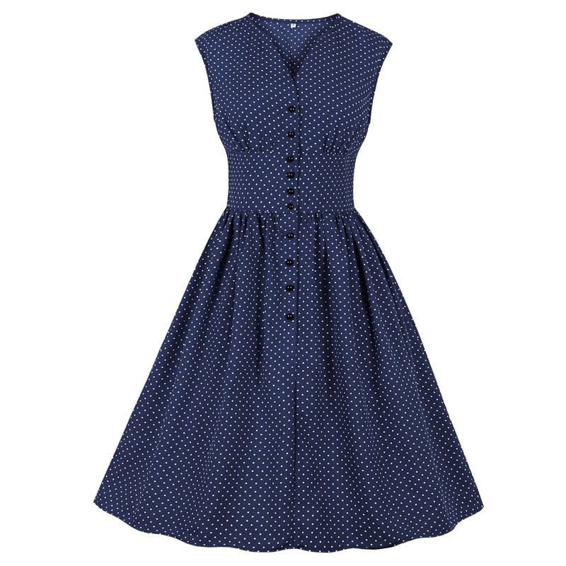 Robe Vintage Grande Taille Bleue Pois