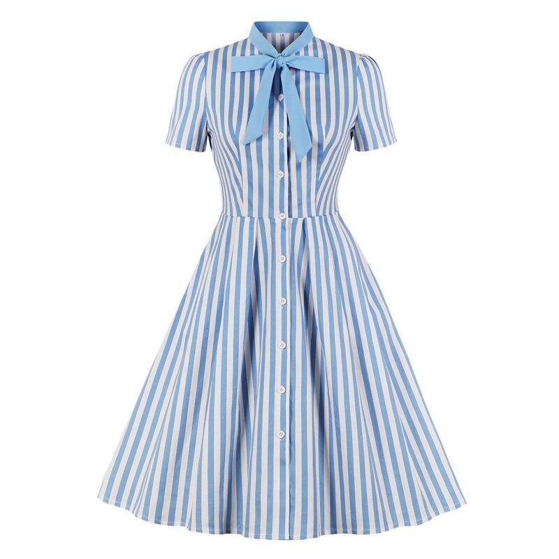 Robe Vintage Grande Taille Rayée Bleu