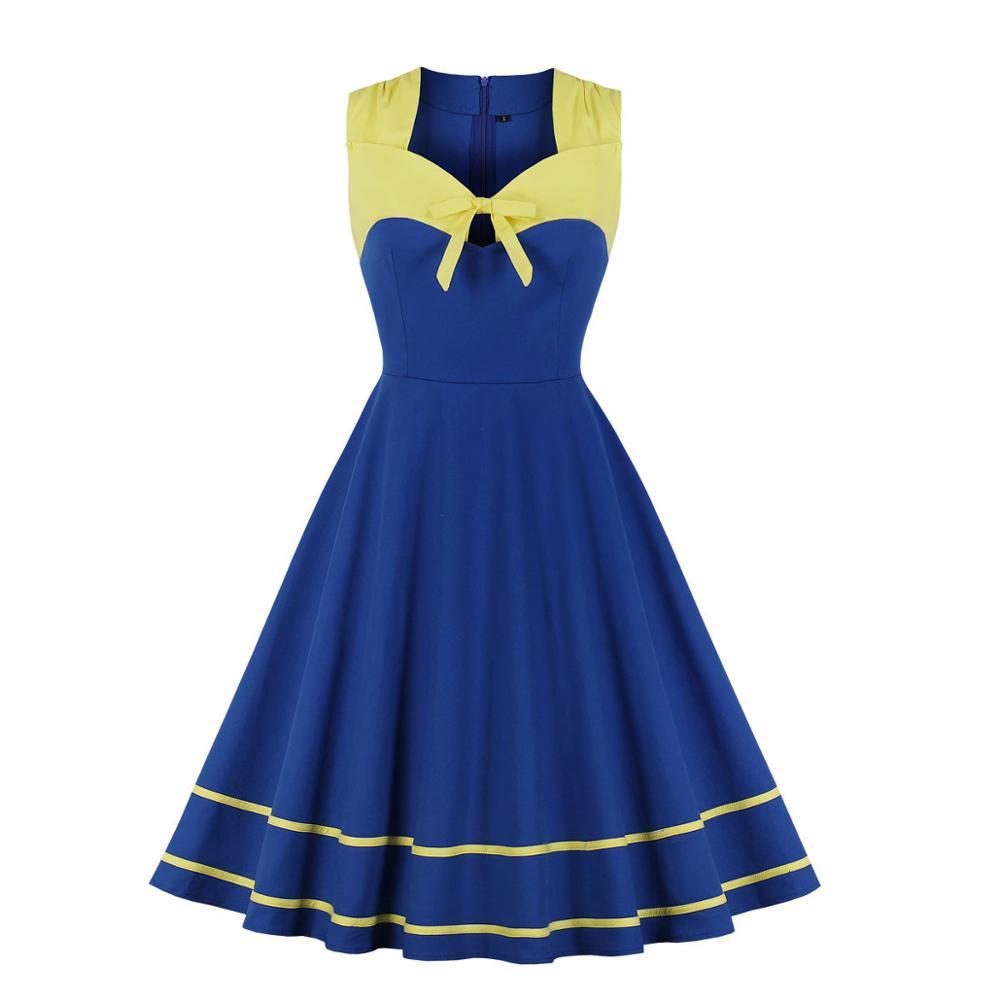 Robe Vintage Grande Taille Rétro Jaune Bleu