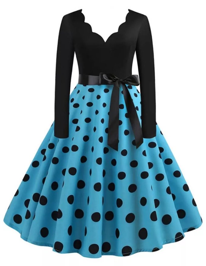 Robe Vintage Grande Taille Rockabilly Bleu pois