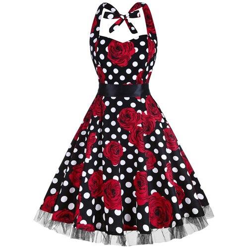 Robe Vintage Grande Taille Rockabilly Noir Roses