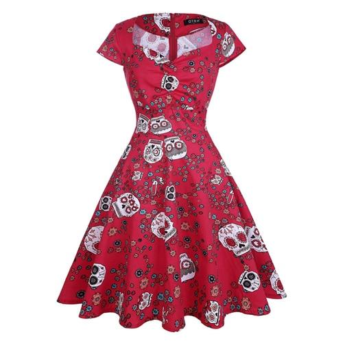 Robe Vintage Grande Taille Rouge Skull