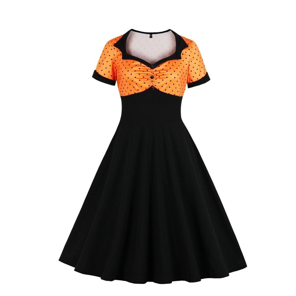 Robe Vintage Grande Taille Swing Orange Noir