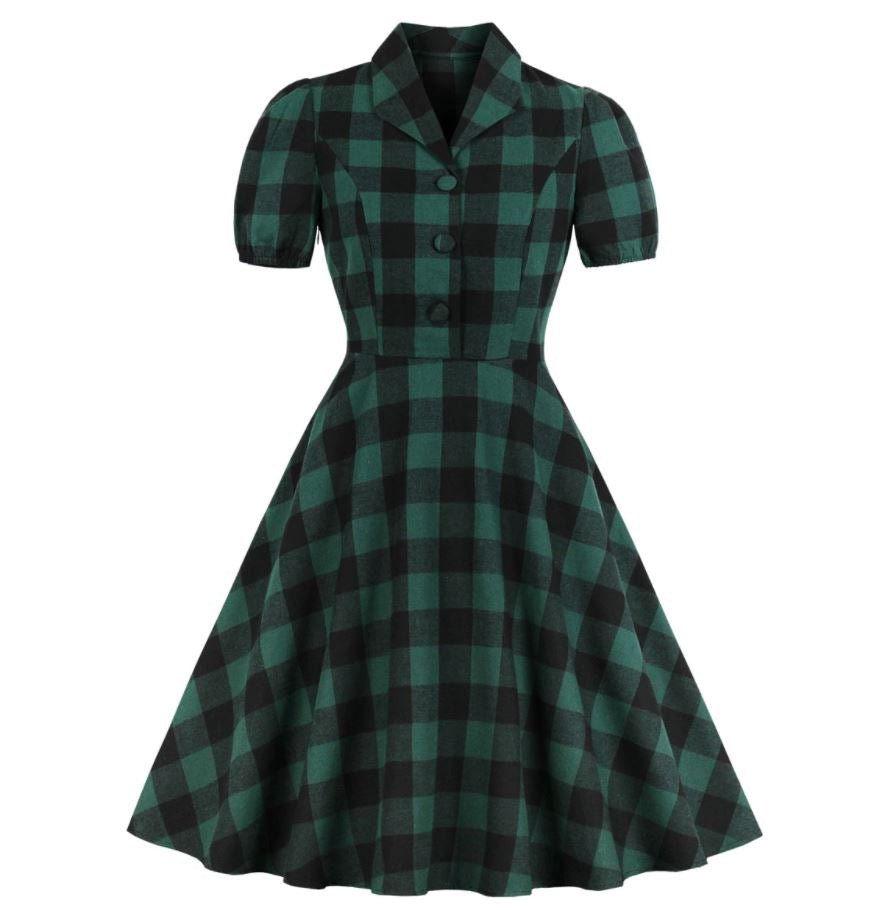 Robe Vintage Grande Taille Vert Carreaux Robes Vintage