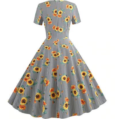 Robe Vintage Grise Rayée