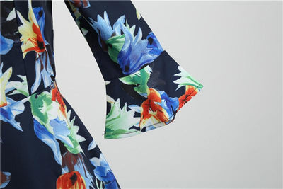 Robe Vintage Hiver Marine Fleurs